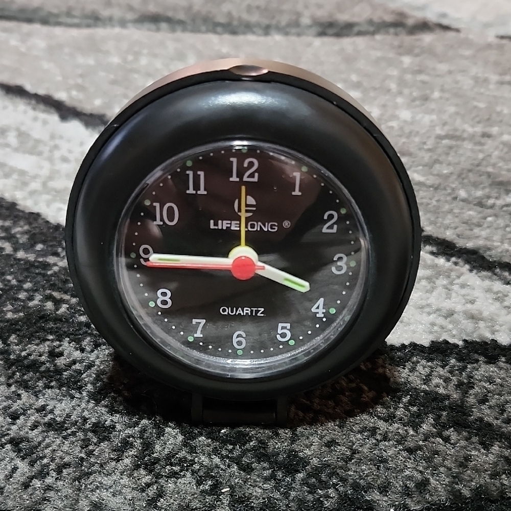 TRAVEL PORTABLE QUARTZ BLACK LIFELONG FOLD-UP ALARM CLOCK